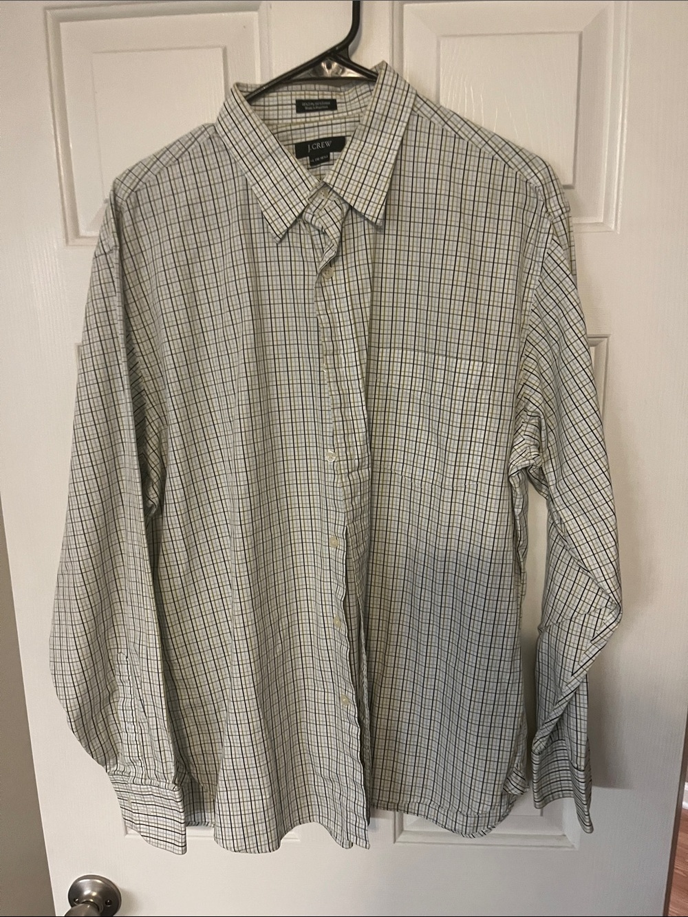 J. Crew Men's Button-Down Plaid Shirt in White and Blue